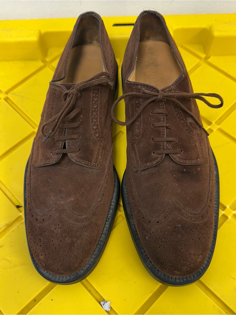 Tod's Shoes Suede Leather Wingtip Brogue Derby Mens Size 10 Brown Made In Italy